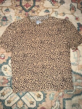 Blue Rain Tan Short Sleeve Crop Top with Black Spot Print